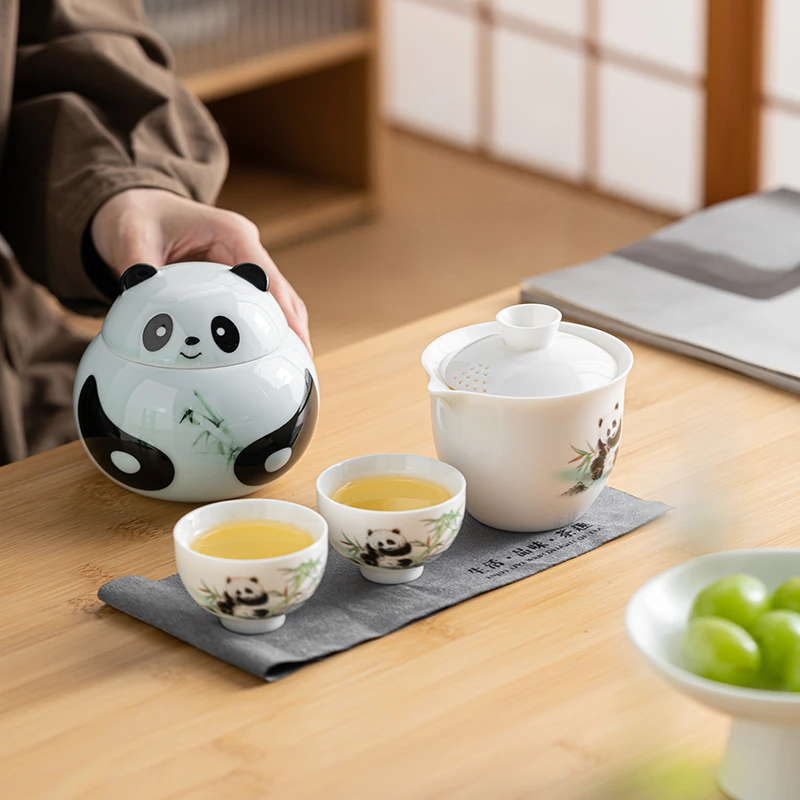 圣诞礼物熊猫茶具礼盒装陶瓷茶叶罐茶叶包装公司年会礼品定制logo