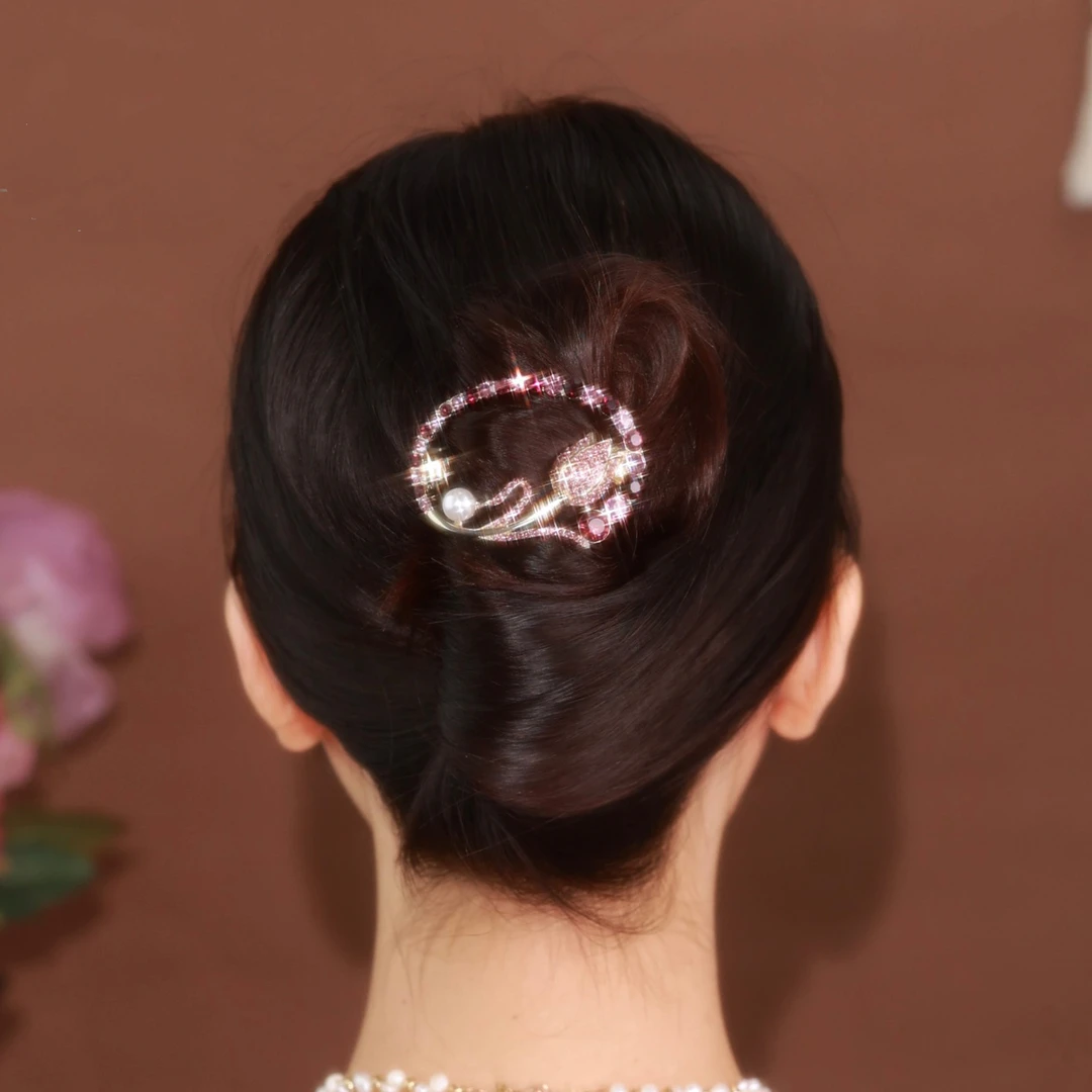 精致粉色郁金香弹簧夹后脑勺发量少一字夹半扎发横夹气质头饰发夹