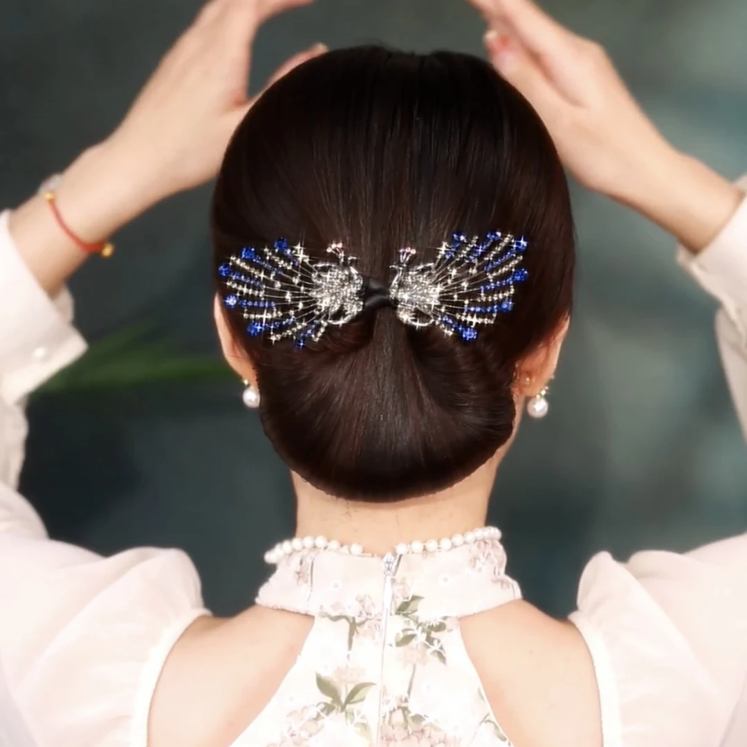 新中式孔雀盘发器女款后脑勺丸子头发饰女