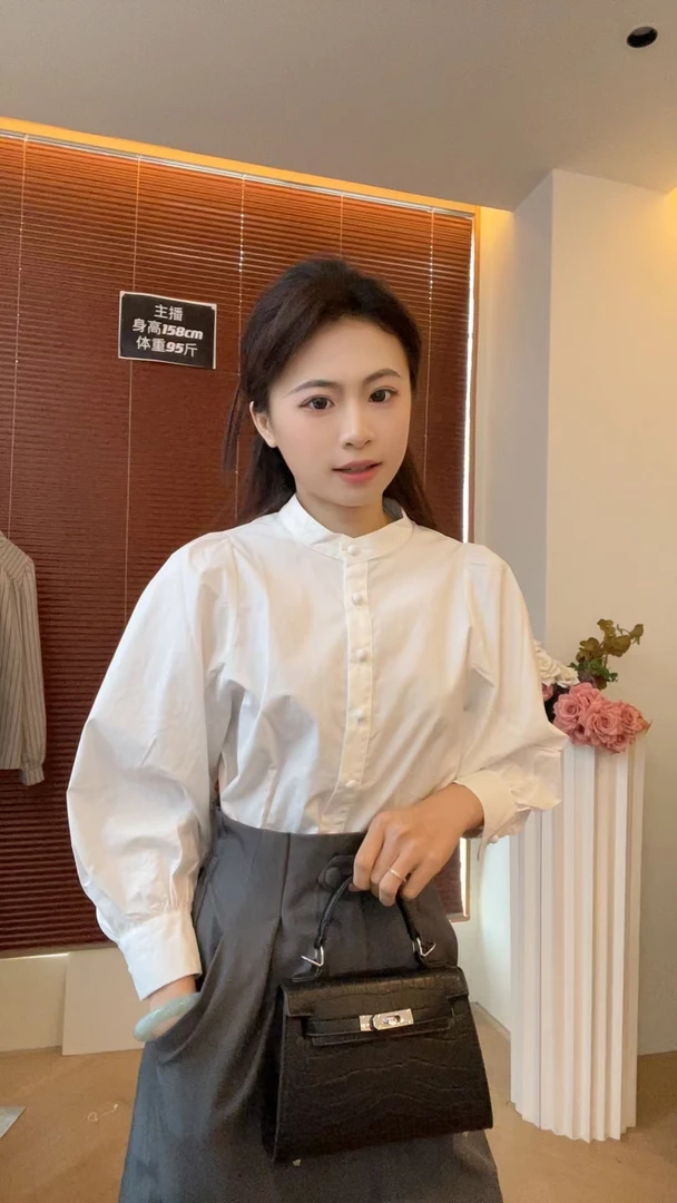 2024秋季新款法式复古圆领百搭宽松长袖白衬衫007