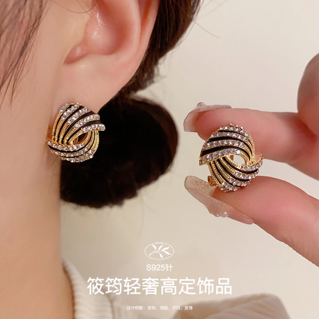 铜合金合成锆石耳饰 筱筠【纽约风情】小众设计感耳钉s925银针耳扣