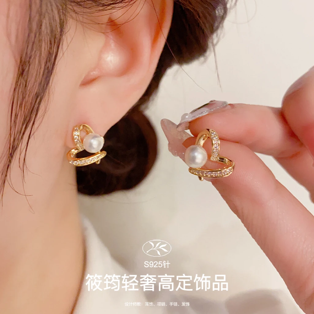 铜合金仿珍珠耳饰 筱筠【恋爱魔法】新款微镶爱心耳钉小巧精致耳饰