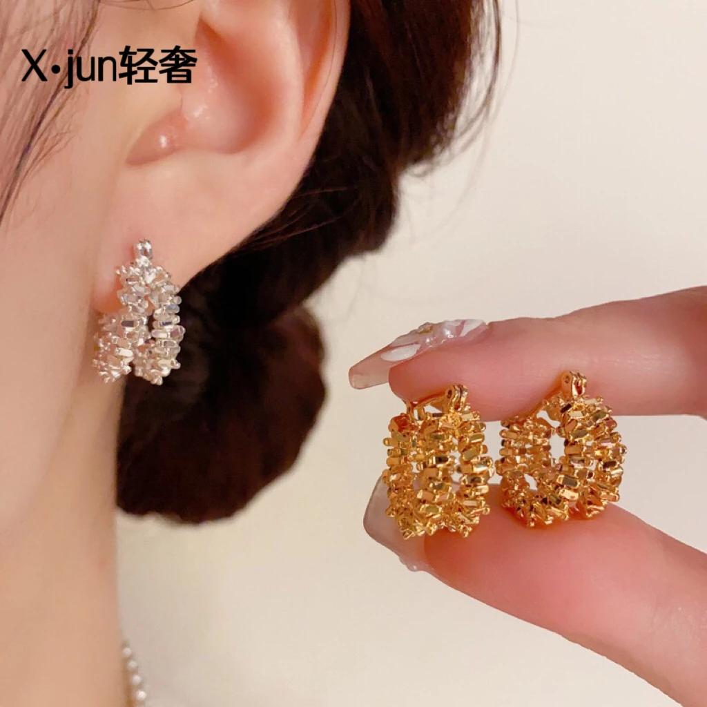 铜合金耳饰 韩式简约碎银圆形金属耳扣冷淡风百搭耳环时尚耳饰