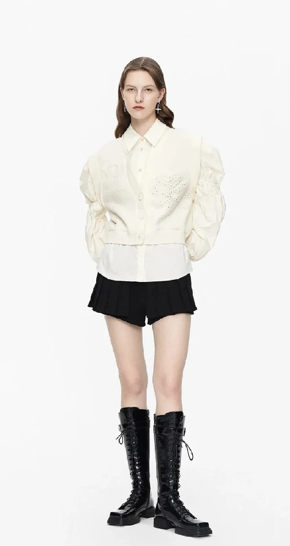 309号-439号长袖白色时尚女士复古设计师ol秋季