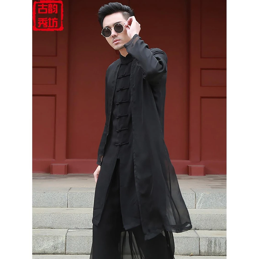 （男女同款）汉服中国风服装古风古装长衫中式亚麻套装青年唐装仙