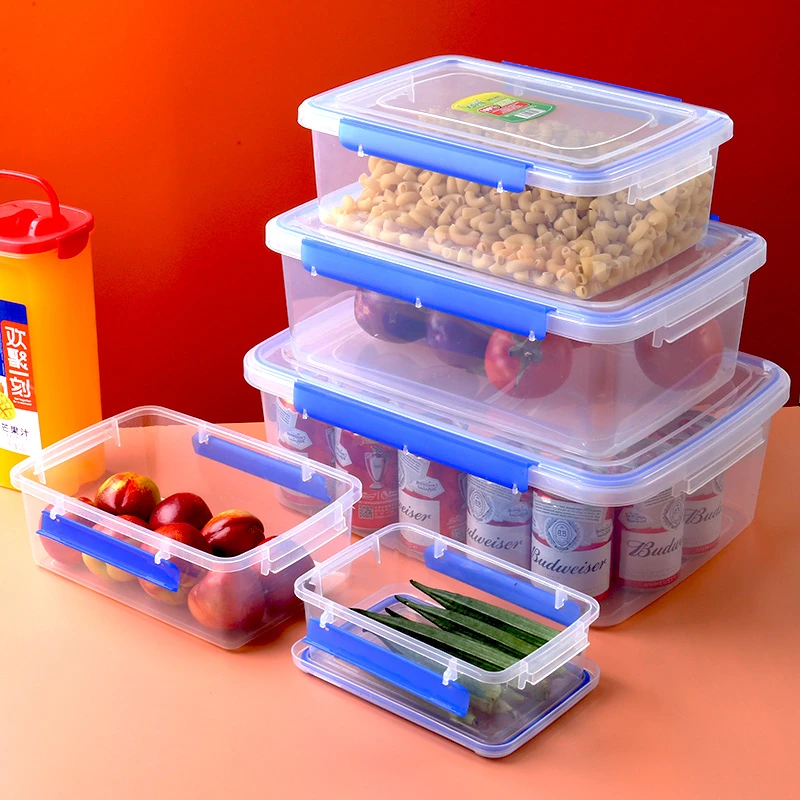长方形透明带盖保鲜盒家用水果冷冻盒塑料微波炉专用饭盒密封盒子
