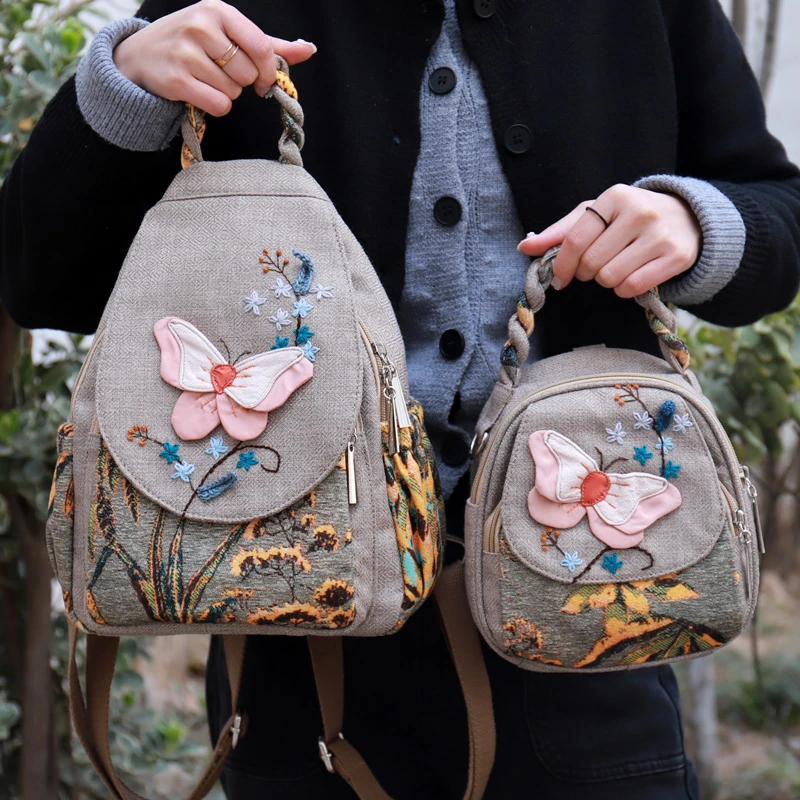 小清新手工立体亲子帆布包双层竖款原创小众轻便休闲百搭双肩背包