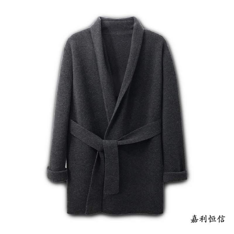 【匠心工艺】优雅百搭云柔感无扣腰带青稞领女式纯山羊绒中长款开衫