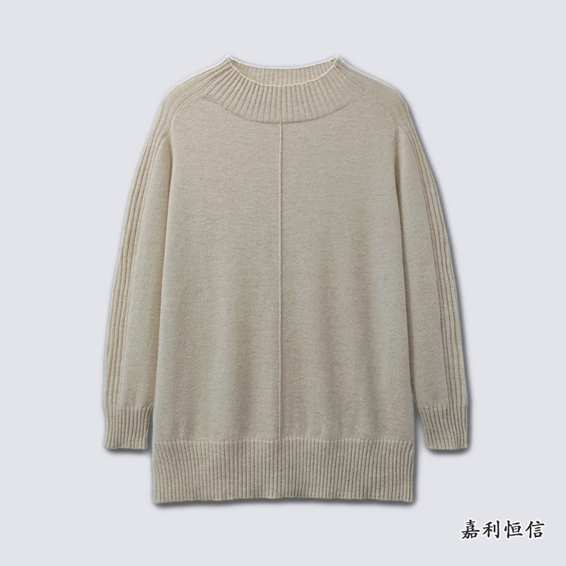【匠心工艺】简约时尚纯山羊绒纯色女式外棱半高领套衫