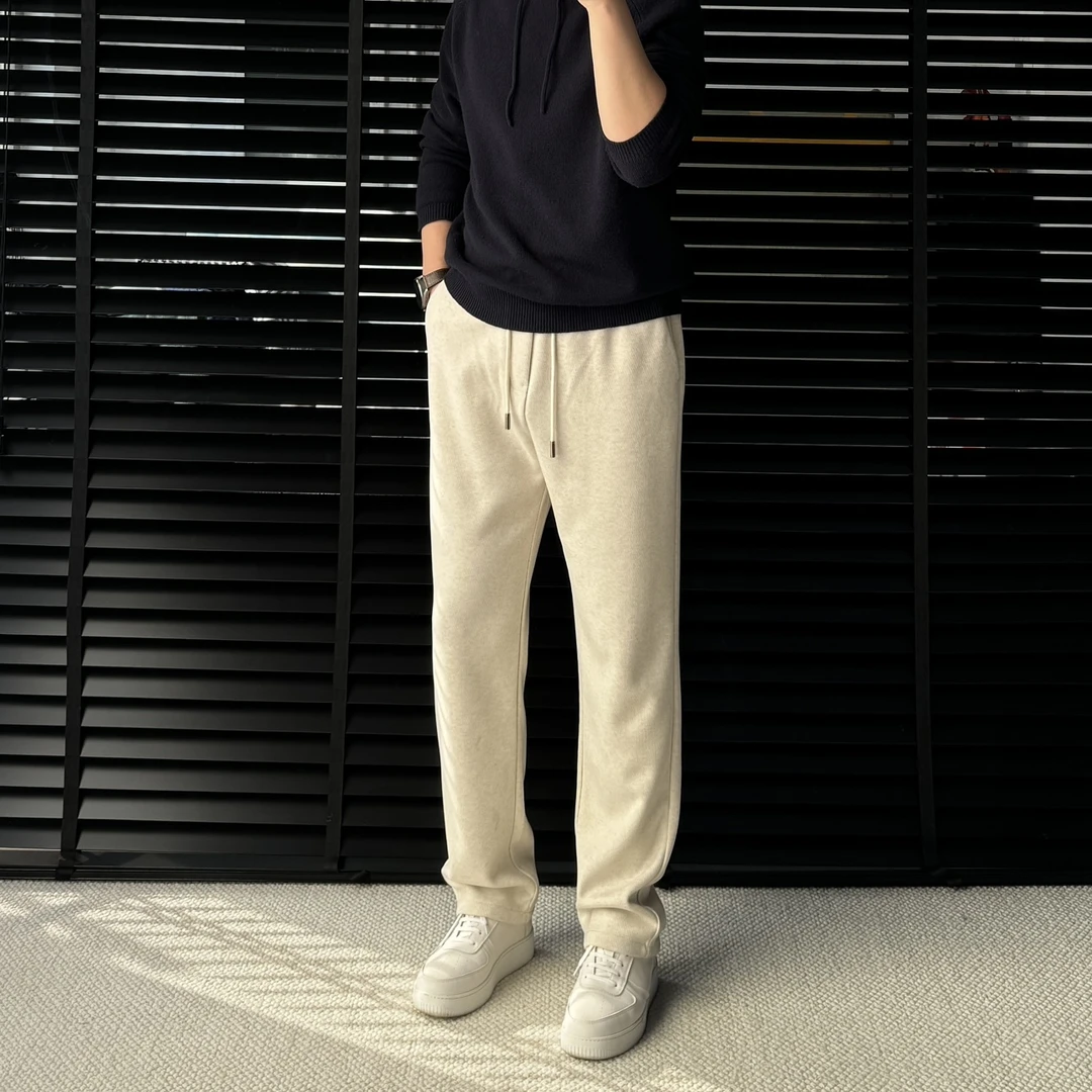 云柔感醋酸山羊绒男士秋冬加厚针织休闲长裤