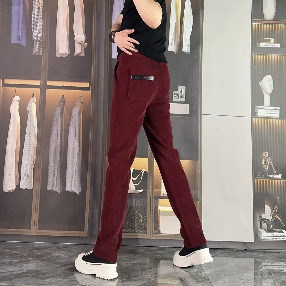 冬季新款男士加绒加厚时尚百搭简约条绒小直筒休闲裤 8858