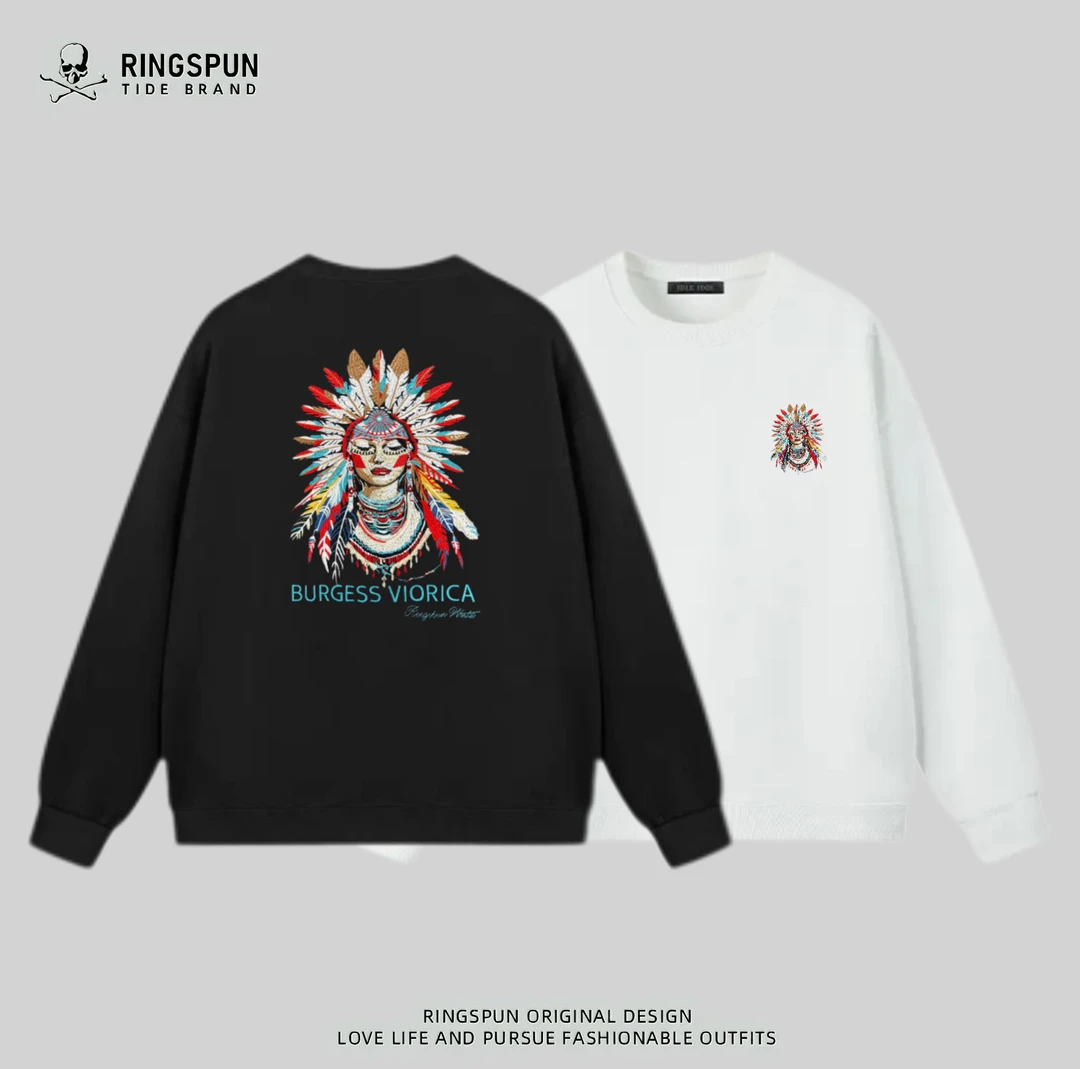 【印第安女王】RS秋冬重磅重工刺绣宽松美式潮流男女圆领卫衣