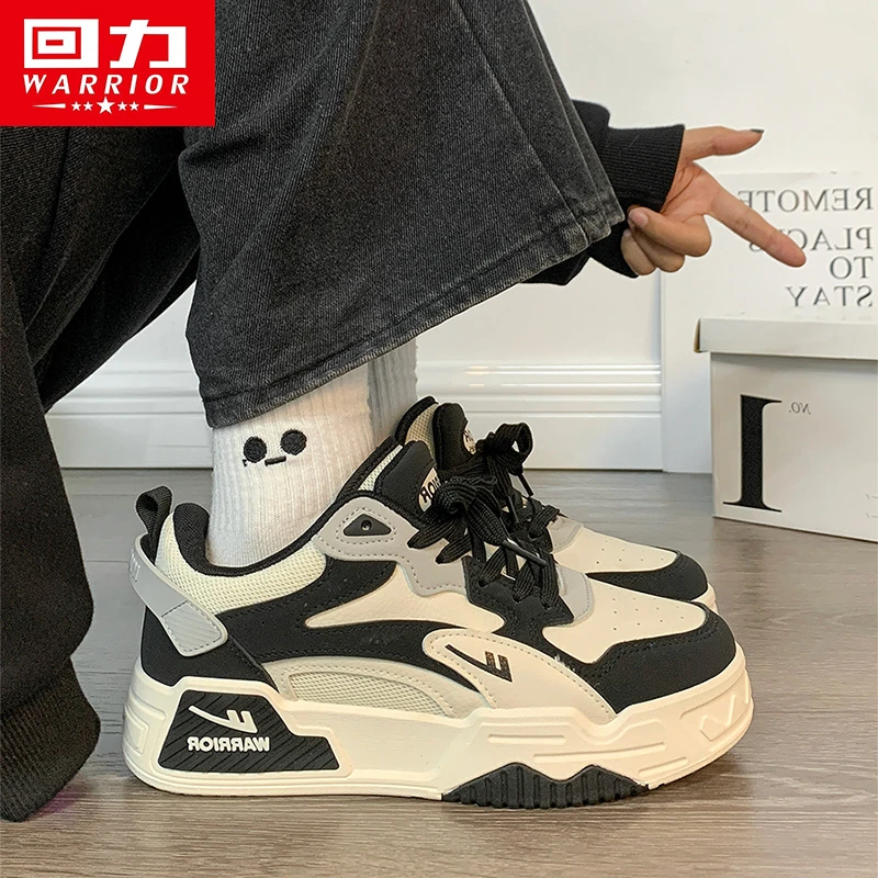 回力男鞋秋季款潮流黑白板鞋百搭厚底情侣鞋百搭休闲加绒板鞋子男