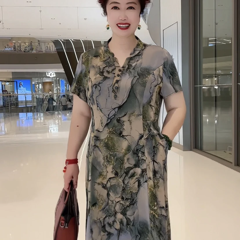 青黛蓝/青湖绿水墨笙香新款太太衫裙显瘦气质洋气时尚中长款