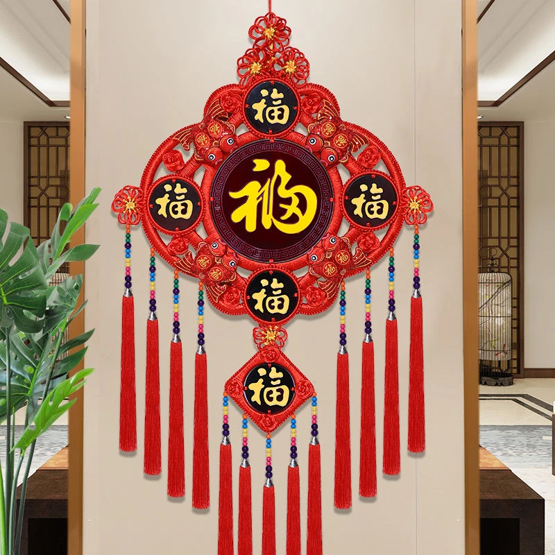 【特大号】中国结新款五福民族风桃木电视客厅背景墙挂件春节装饰