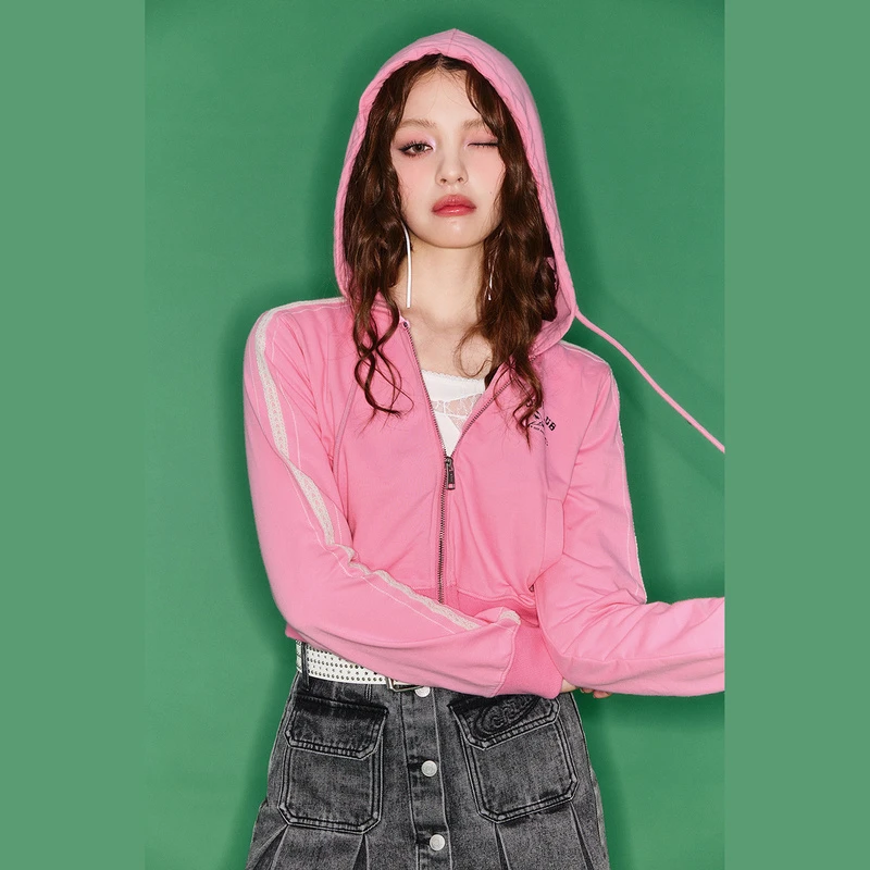 CHUU甜辣设计蝴蝶结印花蕾丝边拼接显瘦个性简约外套EHJ3004W