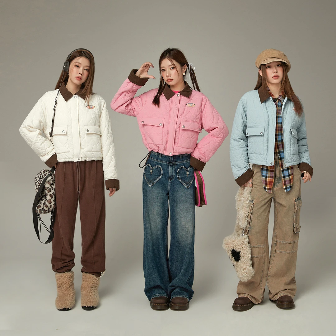 CHUU多口袋抽绳撞色长袖棉服DHWI003J