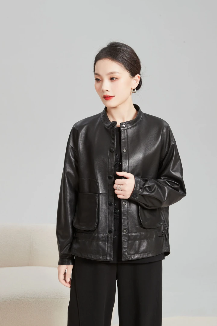 品千姿 2024秋装新款女士真皮皮衣短款 百搭 8830