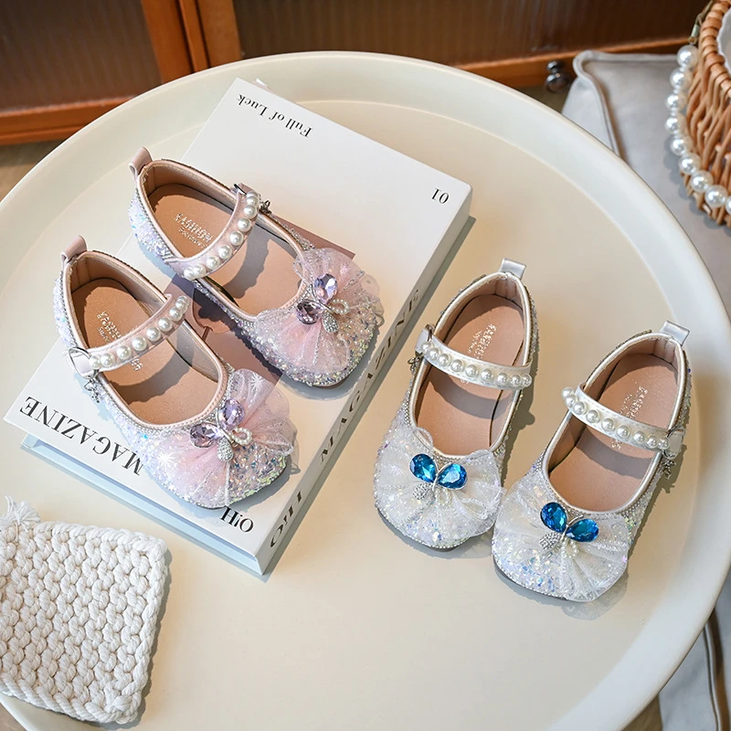 儿童小皮鞋2024秋季新款女孩时尚百搭软底水钻公主鞋小童单鞋526