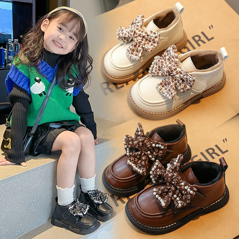 鞋加绒二棉鞋2024秋冬新款儿童马丁靴中大童皮靴保暖公主短靴A161