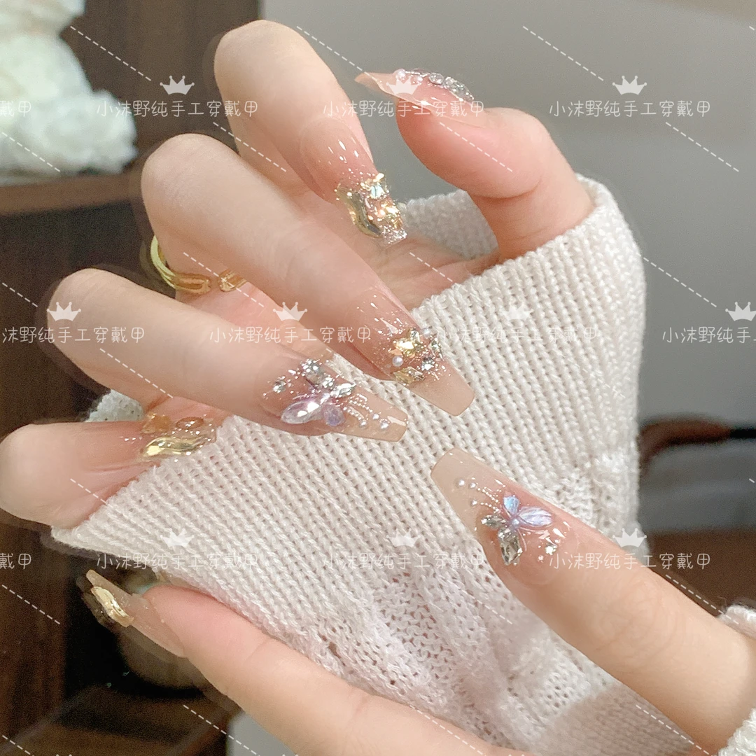 【羽翼幽蝶】小沫野手工穿戴甲冷茶色手工穿戴甲蝴蝶腮红穿戴美甲