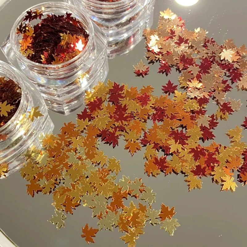 (3款各一盒)春柚美甲网红新款流行秋冬美甲枫叶亮片百搭指甲饰品