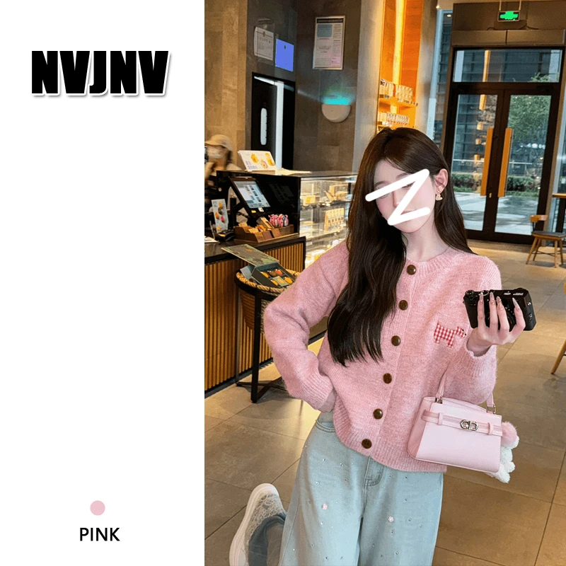 【NVJNV】小狗贴布长袖针织衫女早秋新款甜美减龄设计感小个子毛衣