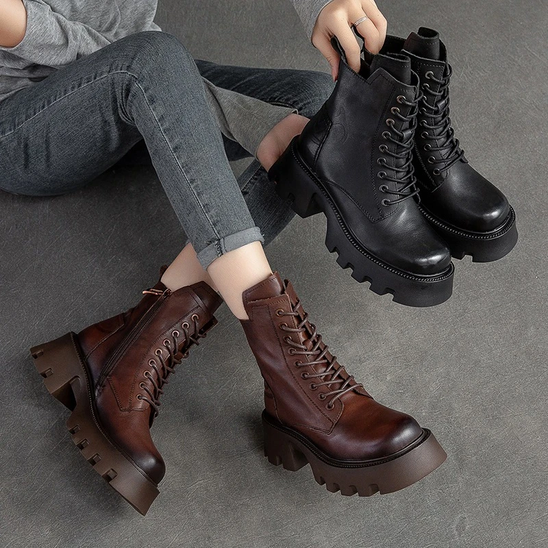 秋季新款厚底复古高帮短靴英伦风百搭时尚2024潮款马丁靴S3-2600