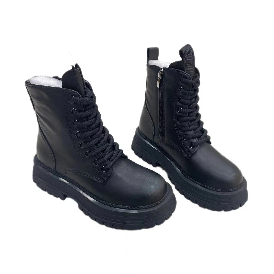 2023新款擦色马丁靴女秋冬英伦风复古厚底增高系带短靴AB-A501