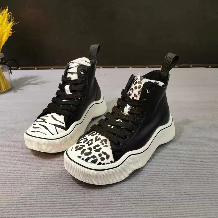 高帮女鞋欧货拼色圆头平厚底系带休闲女单鞋板鞋D6-3742