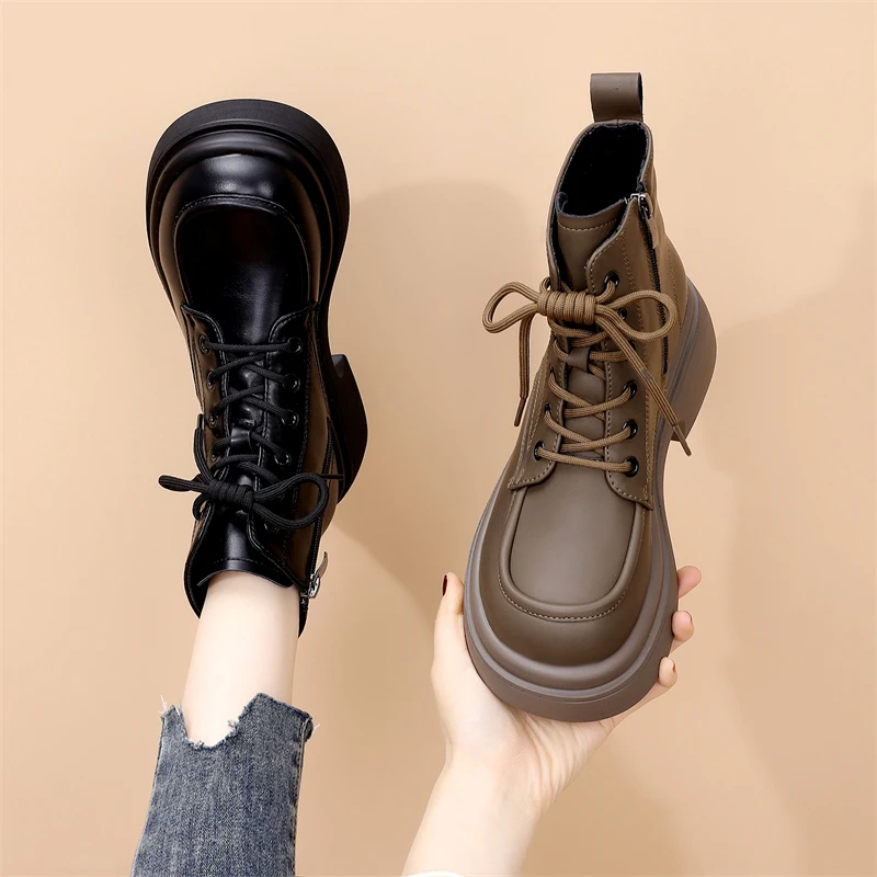英伦风马丁靴女真皮2025新款网红百搭厚底短靴冬季时尚加绒二棉鞋