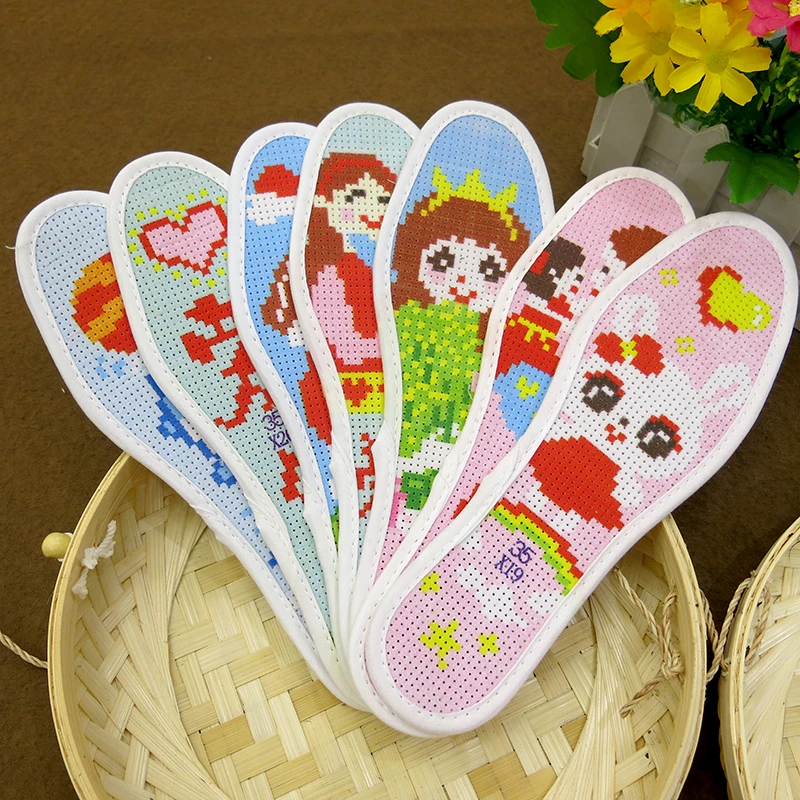 20-37码男孩女孩专用鞋垫针孔透气吸汗手工十字绣半成品带针线