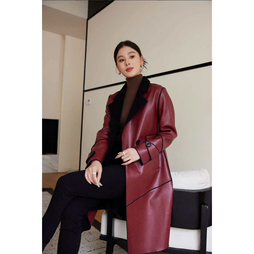 【莲姐严选】2024休闲洋气中长款修身显瘦气质皮衣外套24-178-5820