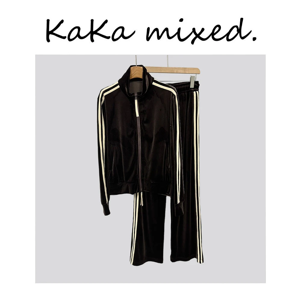 【 NI LI 】 秋冬新款深咖复古丝绒运动套装