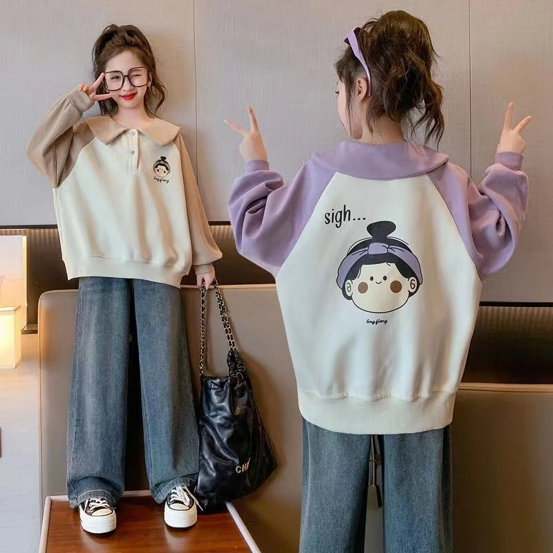 女童卫衣2025秋装新款洋气网红时髦春秋中大儿童装女孩娃娃领上衣