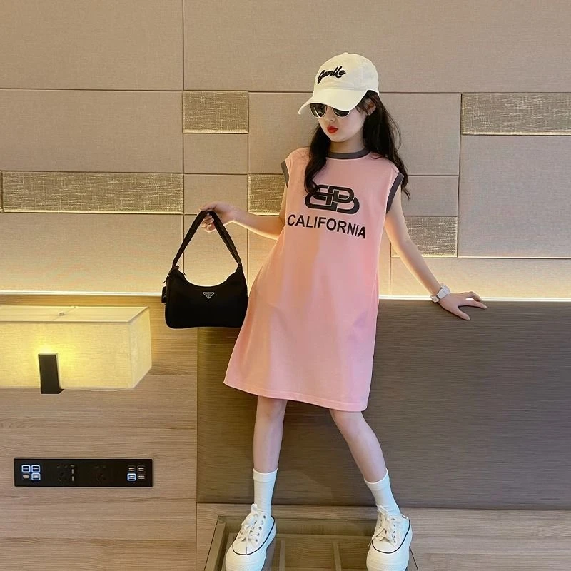 女童夏季T恤裙2025新款儿童网红背心裙女大童洋气夏装童装连衣裙
