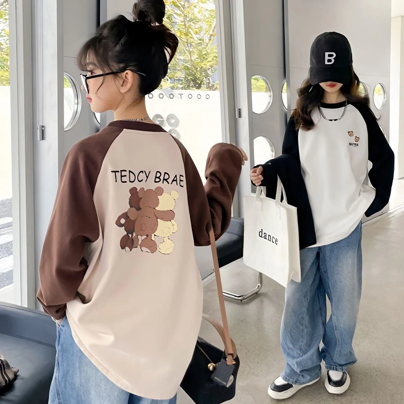 女童打底衫2025春装新款韩版洋气女大童网红内搭上衣儿童插肩袖潮