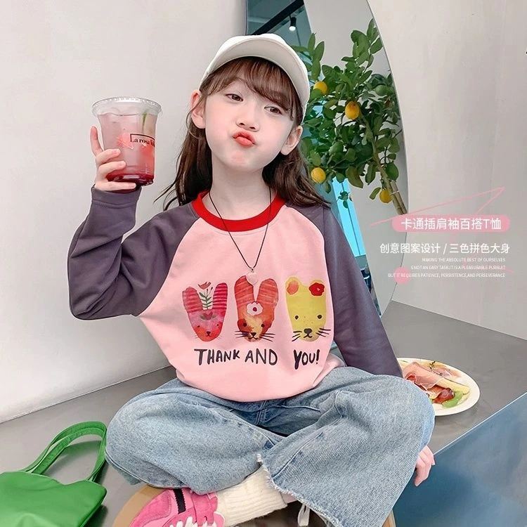 女童棉质t恤春秋2025新款儿童长袖打底衫小女孩洋气百搭秋装上衣
