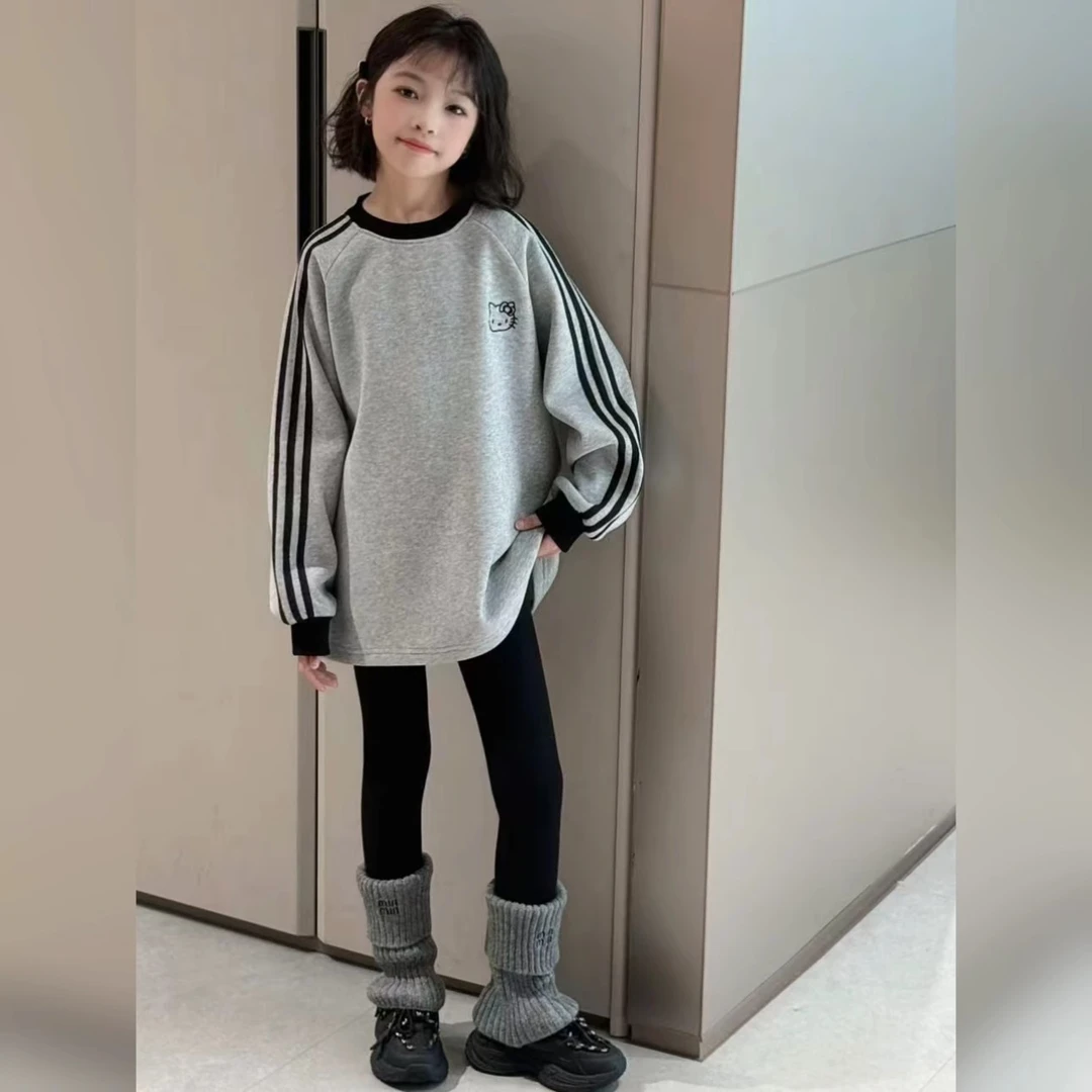 宽松春秋卫衣女童韩版慵懒风哈喽kitty猫衣服加绒加厚秋冬款上衣