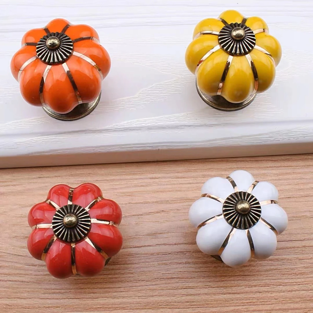 买二送一【宝老板】欧式田园单孔陶瓷彩色南瓜拉手