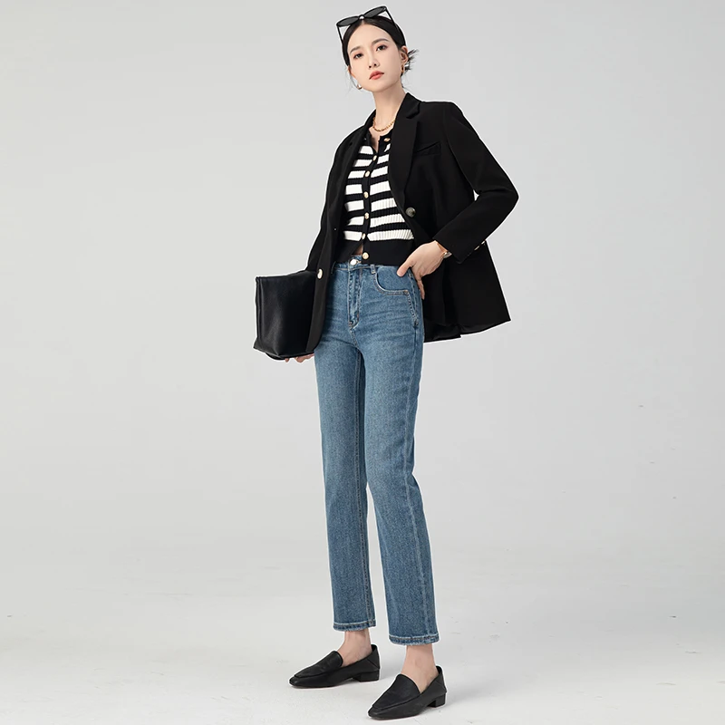 【花宁娜】七彩琉璃·秋季高腰修身显瘦九分小个子烟管牛仔裤#86055