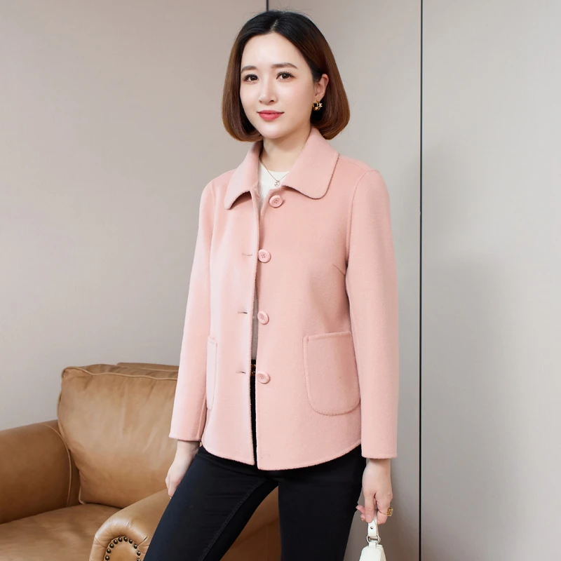 双面羊毛大衣女短款2025年新款秋冬小个子红色羊毛双面呢毛呢外套