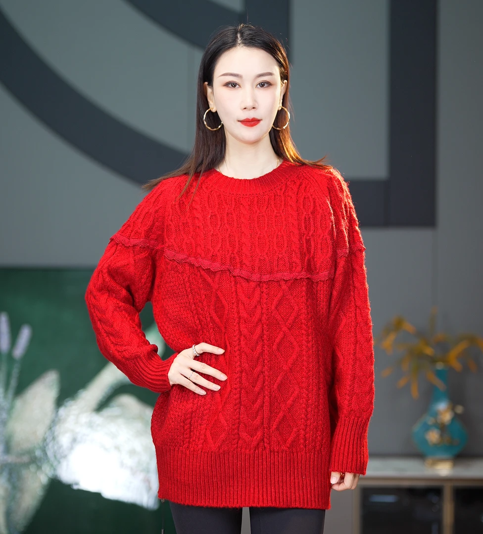 XILIHUI/喜丽荟半高领宽松加厚秋冬新款气质轻奢重工钉钻毛衣3054