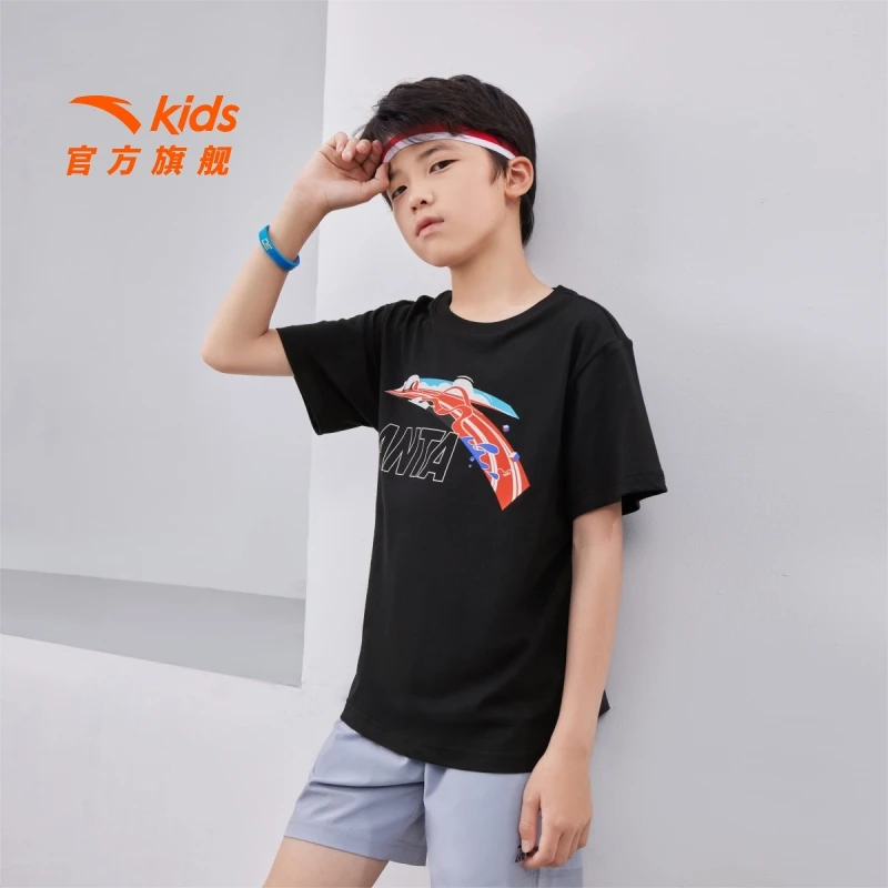 安踏儿童男童针织短袖衫夏季新款透气舒适亲肤运动休闲短袖高能感