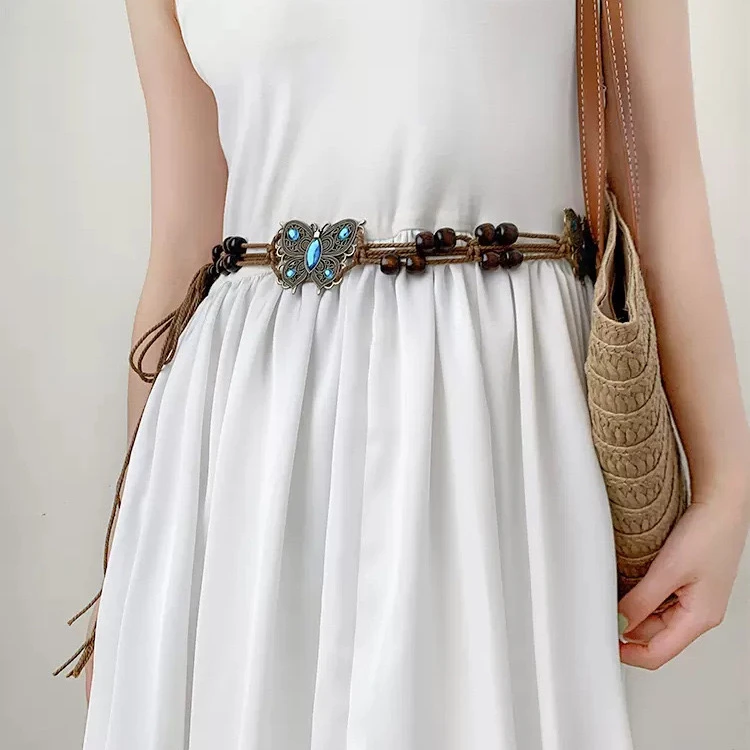 波西米亚民族风编织百搭腰绳配配饰腰链装饰皮带腰带连衣裙子收腰
