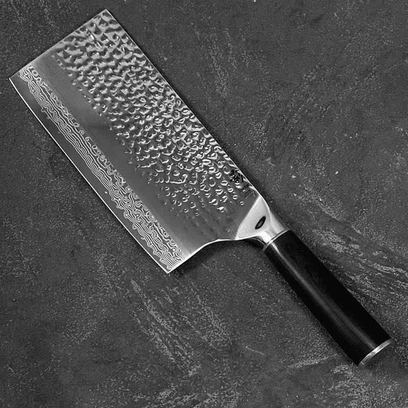 《影》锤纹刀身熔接大马士革AUS10刃中式切片高端家用菜刀 超快