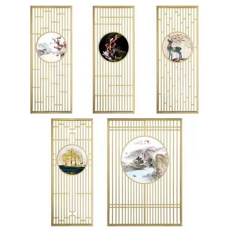 新中式铁艺隔断屏风客厅入户门遮挡玄关不锈钢办公室网红装饰轻奢