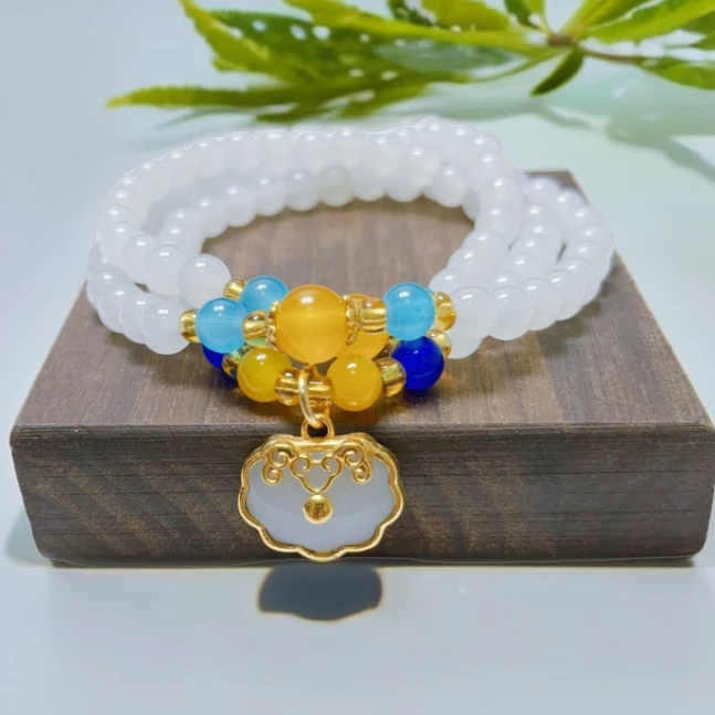 铜合金琉璃手链 长命锁白月光新中式三圈手链S179