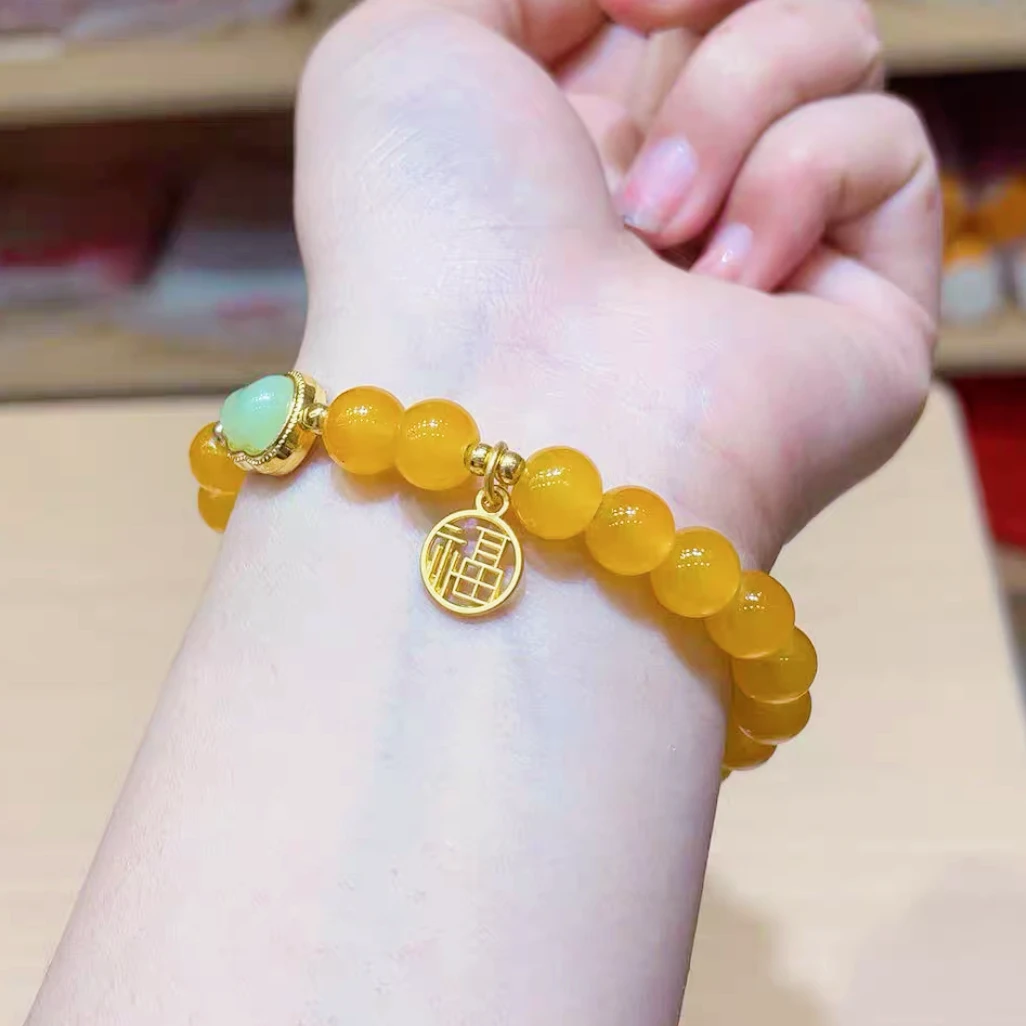 新款黄色福禄双全福牌葫芦手链S104