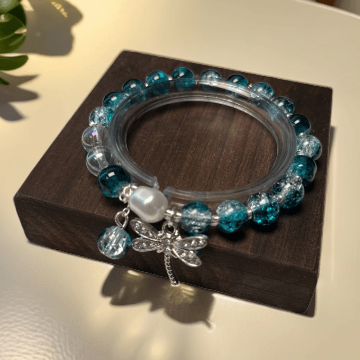 非金属玻璃手链 【亭亭玉立】冰裂孔雀兰蜻蜓手链-S185